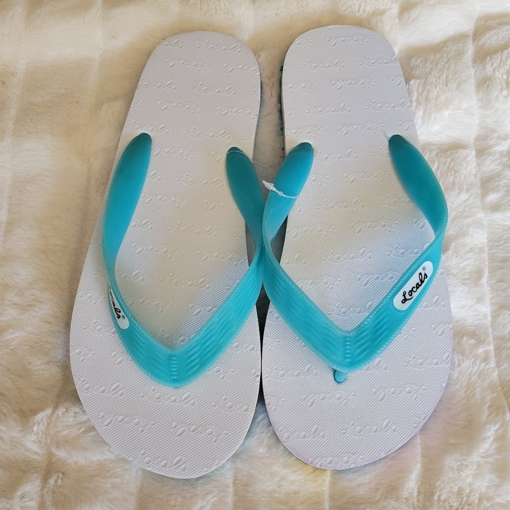 LOCALS // hawaiian slippers flip flops sandal white with turquoise & pink detail